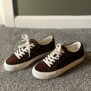 Madewell Sidewalk Low-Top Sneakers in Painted Leopard Colorblock Calf Hair